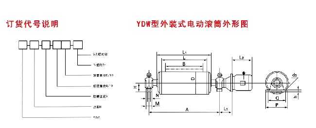 YDW型外裝式電動(dòng)滾筒訂貨代號說明