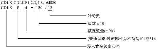 CDLK，CDLKF浸入式多級(jí)離心泵型號(hào)定義