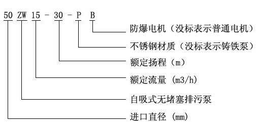 ZW型自吸式無堵塞排污泵型號(hào)定義